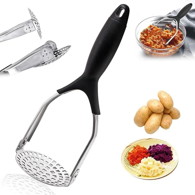 VibeZone Folding Potato Masher 11 Inch Stainless Steel Non-Stick Non-Slip Heavy Duty Kitchen Smasher with Small Holes for Avocado|Beans & Food image 1