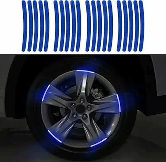 3D Reflective Wheel Tire Rim Stripes Stickers Decals 20 Pcs Blue Universal Car Motorcycle Bicycle Night Safety Decoration High Visibility Anti‑Scratch Reflective Tape Automotive Accessory image 2