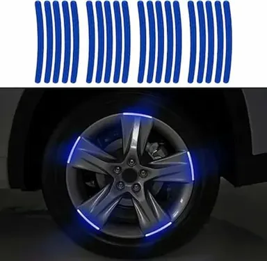 3D Reflective Wheel Tire Rim Stripes Stickers Decals 20 Pcs Blue Universal Car Motorcycle Bicycle Night Safety Decoration High Visibility Anti‑Scratch Reflective Tape Automotive Accessory thumbnail 1