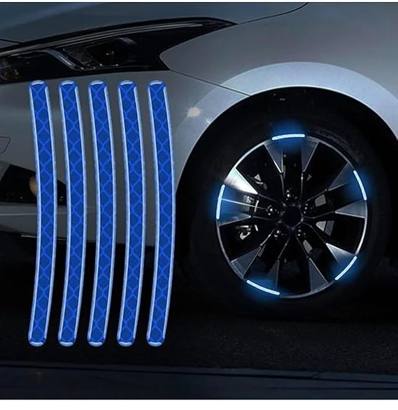 3D Reflective Wheel Tire Rim Stripes Stickers Decals 20 Pcs Blue Universal Car Motorcycle Bicycle Night Safety Decoration High Visibility Anti‑Scratch Reflective Tape Automotive Accessory image 1