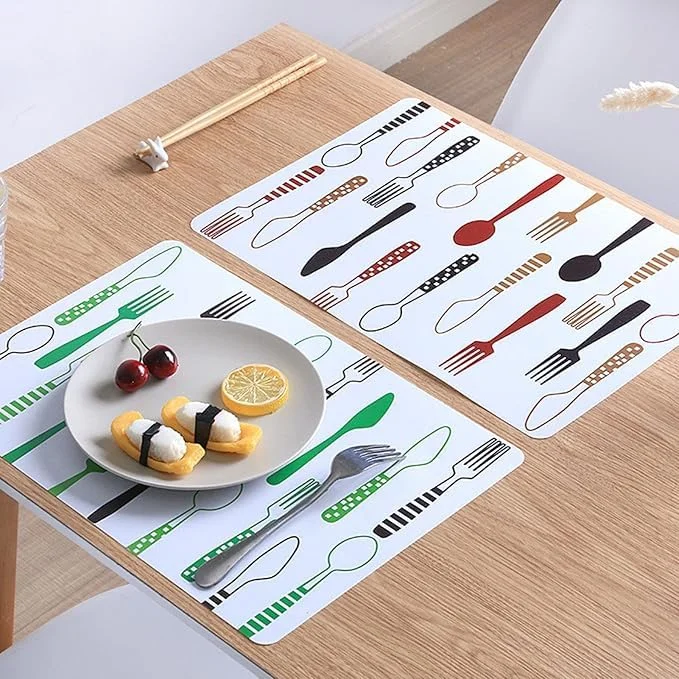 VibeZone 4 ps PVC Place Mat for Home, Kitchen, Restaurant, Dinner Table | Fridge, Spoon Design Printed, Washable, Waterproof, Durable Table Mat |Brown image 2