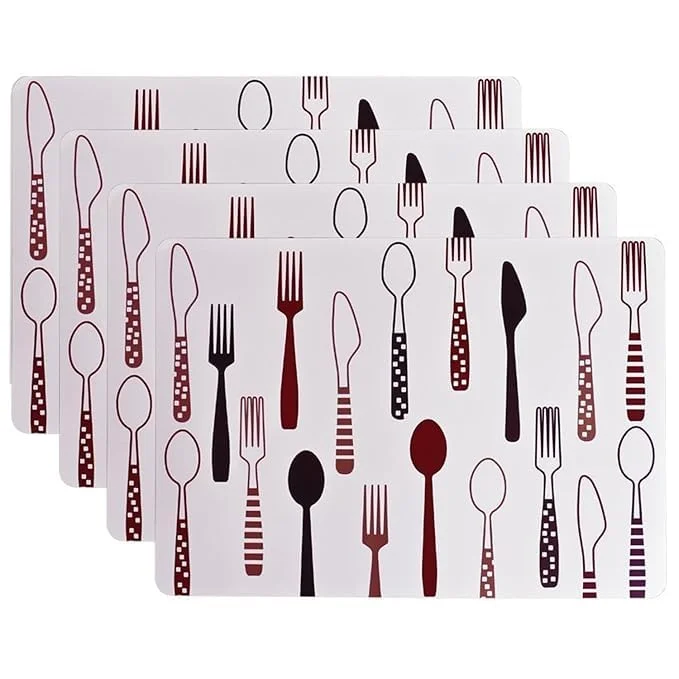 VibeZone 4 ps PVC Place Mat for Home, Kitchen, Restaurant, Dinner Table | Fridge, Spoon Design Printed, Washable, Waterproof, Durable Table Mat |Brown image 1