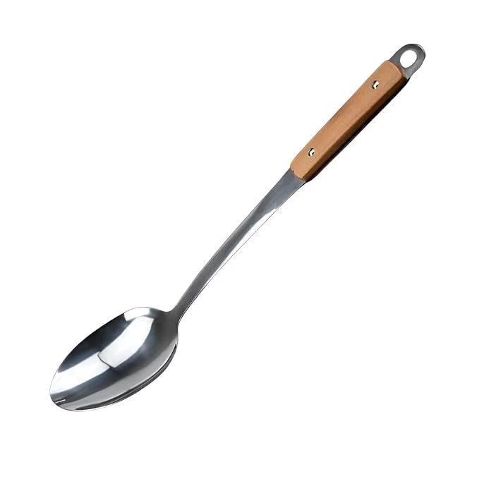 VibeZone Stainless Steel Wok Utensils Set |Heat Resistant Wooden Handle Cooking Tools Including Wok Spatula| Soup Ladle, Skimmer, Spaghetti Server, Slotted Turner | Solid Spoon |Veg Serving Kitchen Set image 1