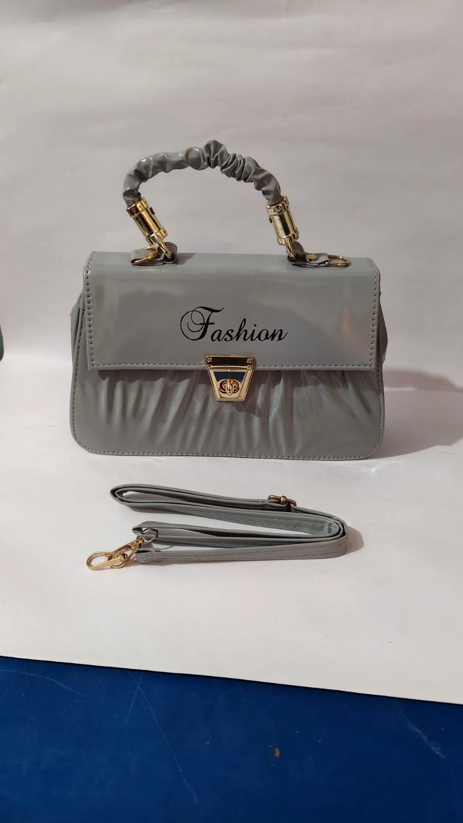 Stylish Grey Women’s Handbag with Ruched Handle| Detachable Shoulder Strap| and Elegant Twist Lock | Fashion Designer Purse for Daily and Party Use image 1