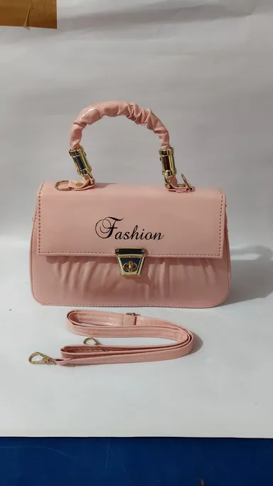 Elegant Pale Pink Ruched Top-Handle Satchel with| Fashion|Script Embellishment and Adjustable Crossbody Strap thumbnail 0