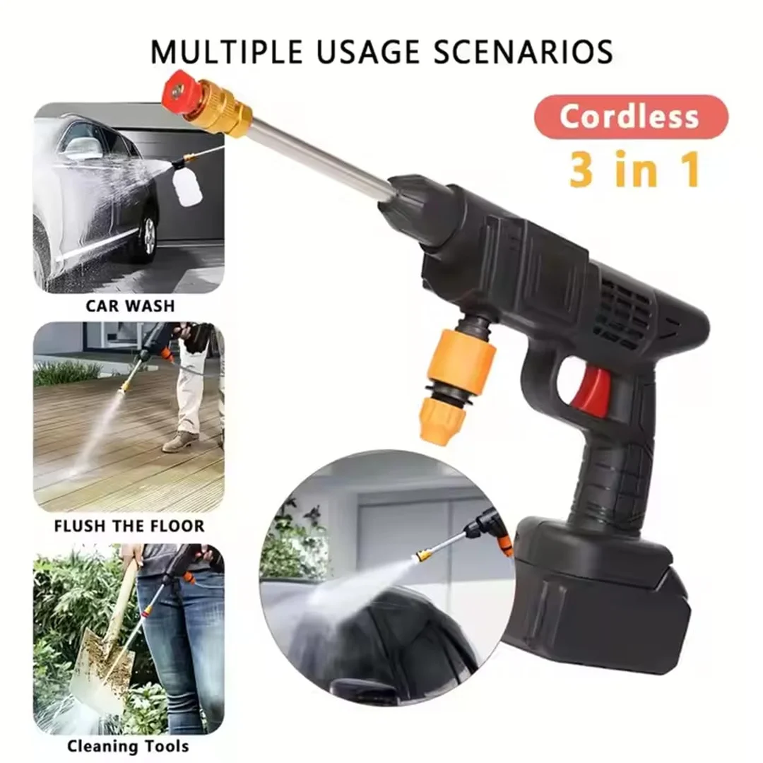 Portable 48V Wireless Pressure Washer Gun 12000mAh Cordless High Pressure Water Spray Gun with Adjustable Nozzle 5M Hose for Car Wash Bike Cleaning Outdoor Patio Home Garden Cleaning Tools image 2