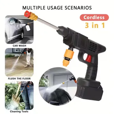Portable 48V Wireless Pressure Washer Gun 12000mAh Cordless High Pressure Water Spray Gun with Adjustable Nozzle 5M Hose for Car Wash Bike Cleaning Outdoor Patio Home Garden Cleaning Tools thumbnail 1