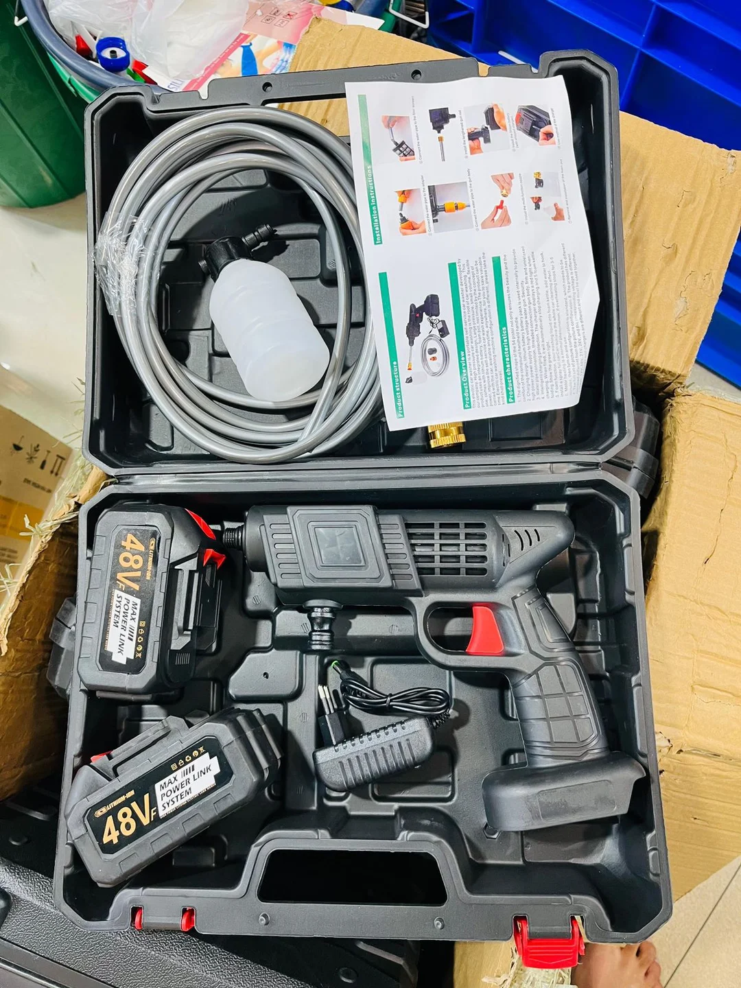 Portable 48V Wireless Pressure Washer Gun 12000mAh Cordless High Pressure Water Spray Gun with Adjustable Nozzle 5M Hose for Car Wash Bike Cleaning Outdoor Patio Home Garden Cleaning Tools image 1