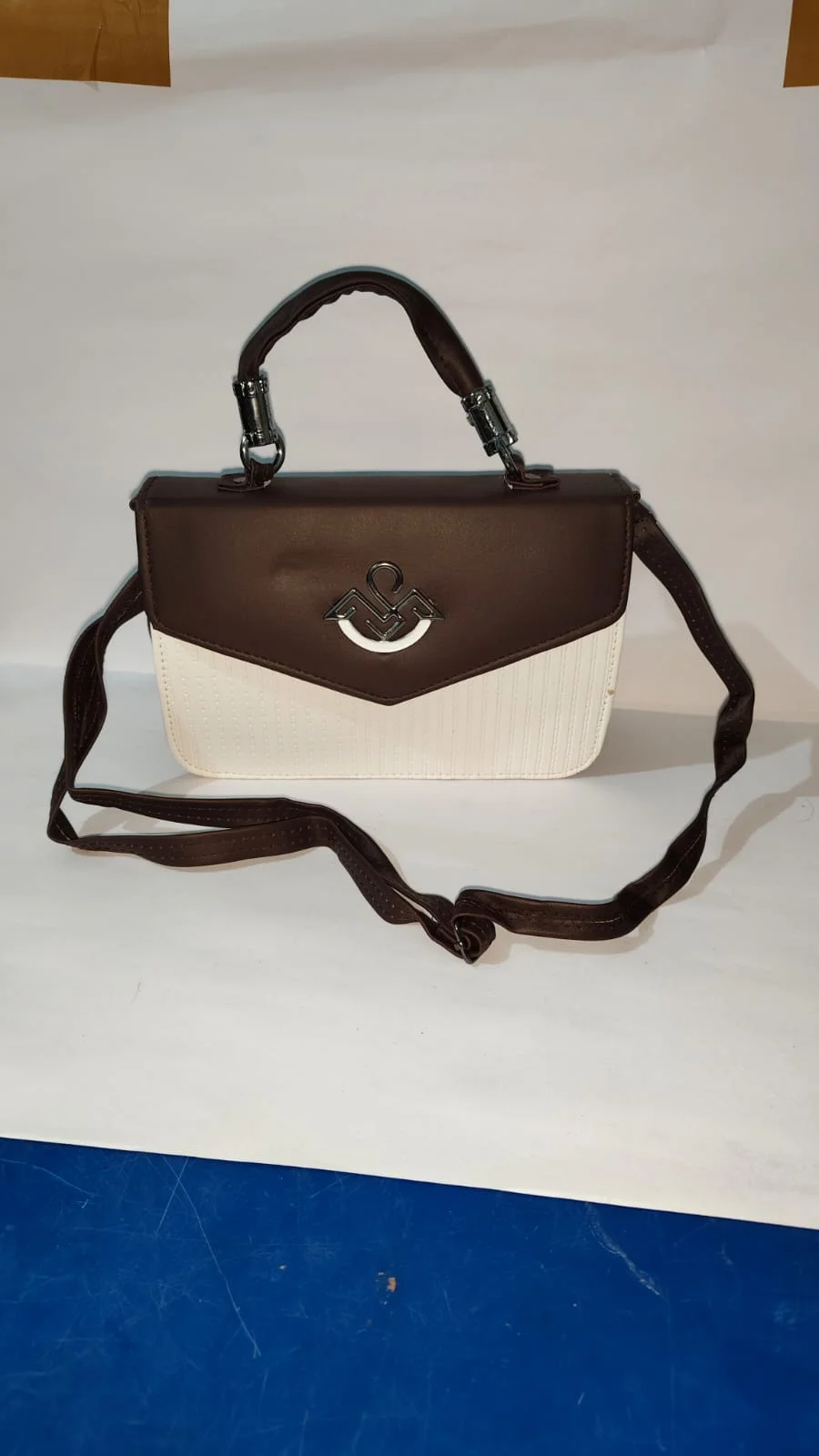 Premium Two-Tone Brown & White Women’s Handbag with Top Handle | Adjustable Sling Strap | Stylish Faux Leather Party| Office & Daily Use Shoulder Bag image 1