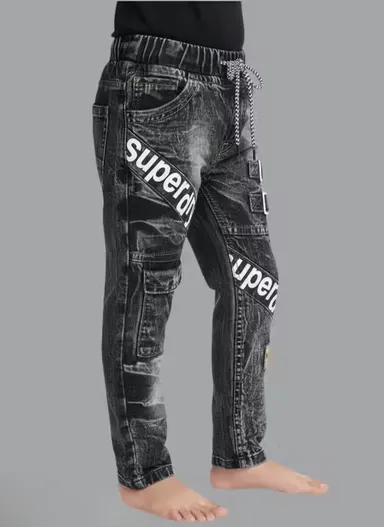 Boys Washed Denim Jogger Jeans with Elastic Waist, Cargo Pockets & Buckle Design | Kids Stretchable Cotton Denim Pants for Daily Wear (2–8 Years) thumbnail 1