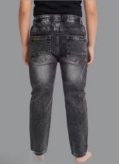 Boys Washed Denim Jogger Jeans with Elastic Waist, Cargo Pockets & Buckle Design | Kids Stretchable Cotton Denim Pants for Daily Wear (2–8 Years) thumbnail 2