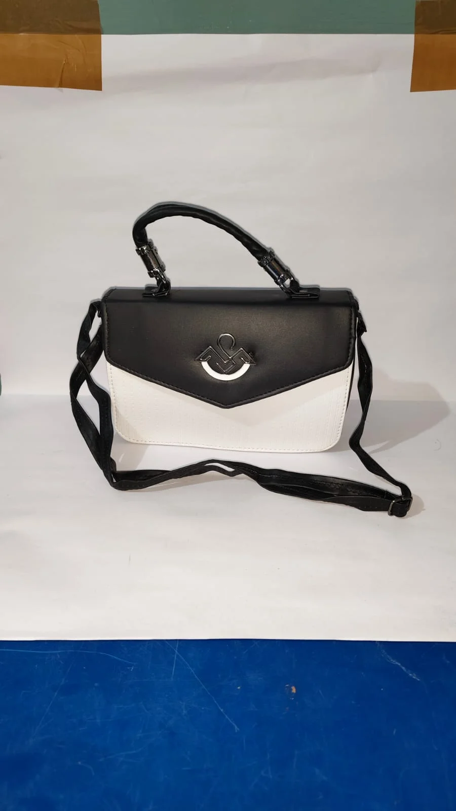 Elegant Black & White Women’s Structured Handbag with Top Handle | Adjustable Sling Strap | Premium Faux Leather Office, Party & Casual Shoulder Bag for Ladies image 1