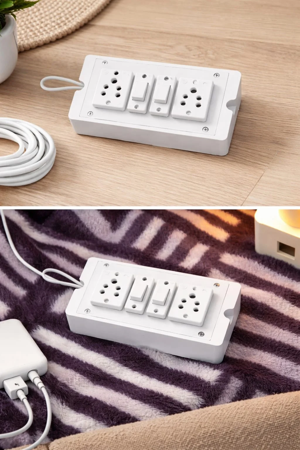 Extension Board with Heavy Duty Wire | 3 Pin Power Strip White Extension Cord for Home & Office Use image 1