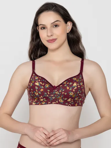 Premium Women’s Floral Print Padded Bra Soft Stretch Comfortable Everyday Innerwear with Adjustable Straps Breathable Supportive Underwear for Daily Wear | size 32 thumbnail 1