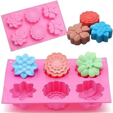 Assorted 3PCS 6‑Cavity Silicone Flower Soap Molds for DIY Handmade Soap Baking Chocolate Cake Muffin Resin Candle Making Craft Supplies thumbnail 0