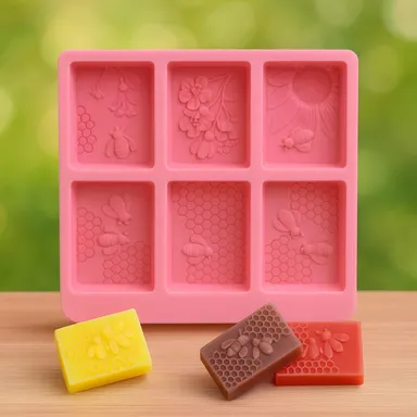 Aramex 6‑Cavity 3D Bee Silicone Mold Rectangle Honeycomb Soap & Cake Baking Mould with Honey Bee Design for DIY Soap Making Chocolate Jelly Resin Crafts India thumbnail 2