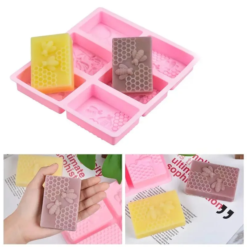 Aramex 6‑Cavity 3D Bee Silicone Mold Rectangle Honeycomb Soap & Cake Baking Mould with Honey Bee Design for DIY Soap Making Chocolate Jelly Resin Crafts India image 1