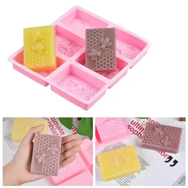 Aramex 6‑Cavity 3D Bee Silicone Mold Rectangle Honeycomb Soap & Cake Baking Mould with Honey Bee Design for DIY Soap Making Chocolate Jelly Resin Crafts India thumbnail 0