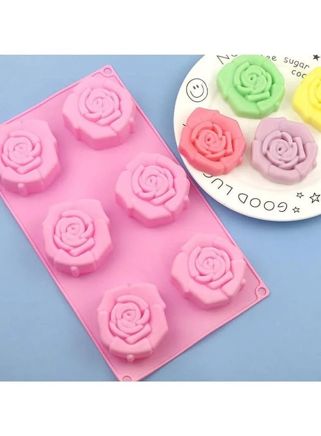 6 Cavity Rose Silicone Molds Ice Cube Tray Mini Flexible Silicone Moulds for Ice, Soap, Cake, Bread, Cupcake, Muffin, Cheesecake Baking & DIY Kitchen Mold image 2