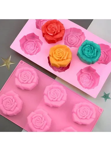 6 Cavity Rose Silicone Molds Ice Cube Tray Mini Flexible Silicone Moulds for Ice, Soap, Cake, Bread, Cupcake, Muffin, Cheesecake Baking & DIY Kitchen Mold thumbnail 0