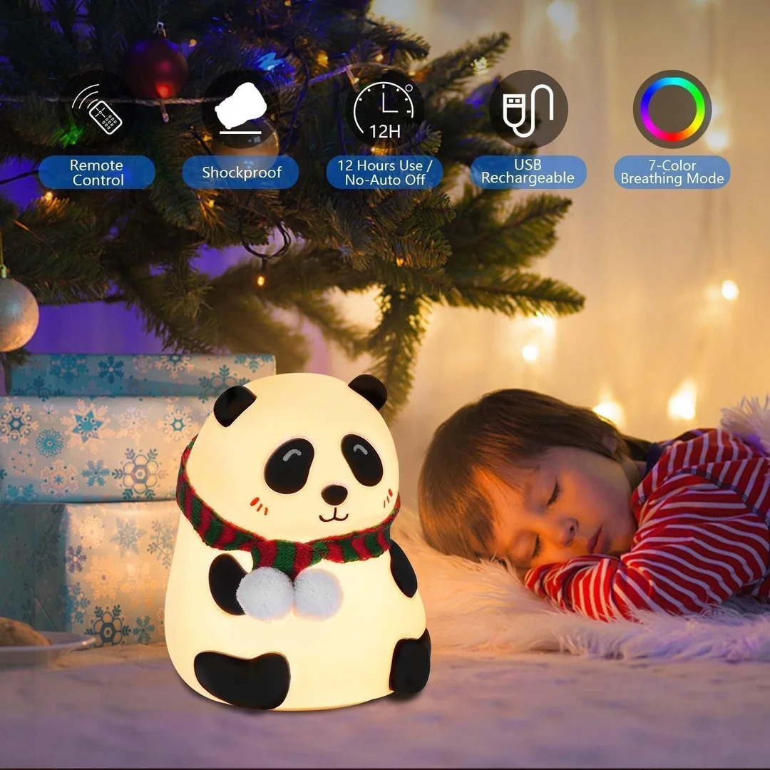 Touch-Sensitive Silicone Panda Night Light LED Lamp for Kids Girls & Boys – Cute 7-Color LED Changing Night Lamp for Bedroom Nursery Baby Room Kids Room Bedside Tabk Decor Sleep Aid and Perfect Gift for ChildrenToddlers and Newborns image 2