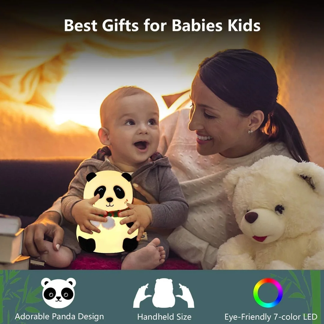 Touch-Sensitive Silicone Panda Night Light LED Lamp for Kids Girls & Boys – Cute 7-Color LED Changing Night Lamp for Bedroom Nursery Baby Room Kids Room Bedside Tabk Decor Sleep Aid and Perfect Gift for ChildrenToddlers and Newborns image 4