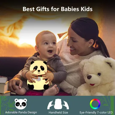 Touch-Sensitive Silicone Panda Night Light LED Lamp for Kids  Girls & Boys – Cute 7-Color LED Changing Night Lamp for Bedroom Nursery Baby Room Kids Room Bedside Tabk Decor Sleep Aid and Perfect Gift for ChildrenToddlers  and Newborns thumbnail 3