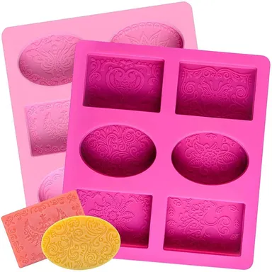 Silicone Soap Moulds Set of 2 for Soap Making | Flexible Non‑Stick BPA Free Silicone Round Soap Mould + Rectangle Soap Mould | DIY Handmade Soap Craft Kit India thumbnail 0