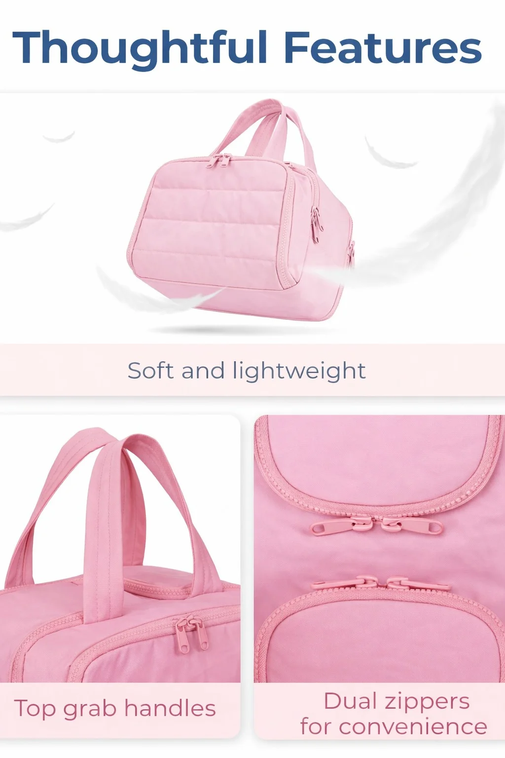 Travel Makeup Organizer Bag with Wet and Dry Sections| Dual Zip Compartments| Top Handle Portable Cosmetic Storage Case for Women| Pink image 4