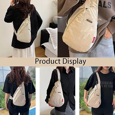 Sling Bag Crossbody Shoulder Bag for Men and Women, Single Strap Chest Backpack, Lightweight Durable Beige Casual Daypack thumbnail 3
