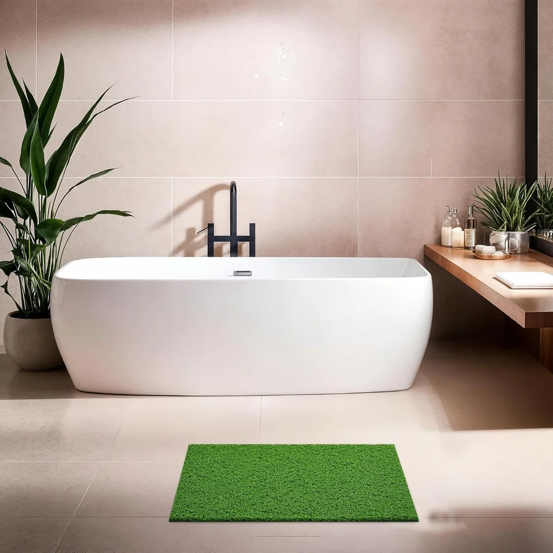 Artificial Green Grass Floor Mat (16x24 Inch) | Grass Mat for Home Entrance | Rubber Anti-Skid Foot Mat for Bathroom, Office Door image 4