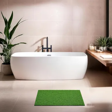 Artificial Green Grass Floor Mat (16x24 Inch) | Grass Mat for Home Entrance | Rubber Anti-Skid Foot Mat for Bathroom, Office Door thumbnail 3