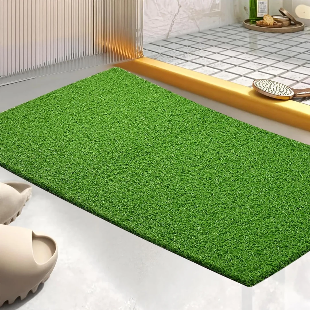 Artificial Green Grass Floor Mat (16x24 Inch) | Grass Mat for Home Entrance | Rubber Anti-Skid Foot Mat for Bathroom, Office Door image 5
