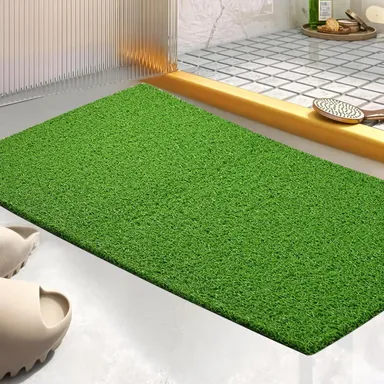Artificial Green Grass Floor Mat (16x24 Inch) | Grass Mat for Home Entrance | Rubber Anti-Skid Foot Mat for Bathroom, Office Door thumbnail 4