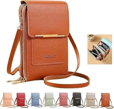 Women’s PU Leather Cell Phone Crossbody Sling Bag with Clear Touch Screen Window| Adjustable Strap, Card Slots & Multiple Pockets |Small Shoulder Bag, Multicolor thumbnail 1