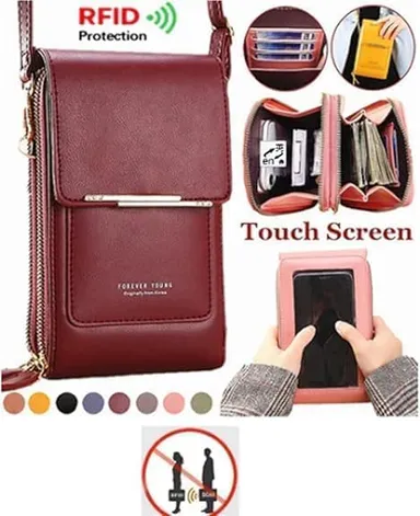 Women’s PU Leather Cell Phone Crossbody Sling Bag with Clear Touch Screen Window| Adjustable Strap, Card Slots & Multiple Pockets |Small Shoulder Bag, Multicolor thumbnail 2