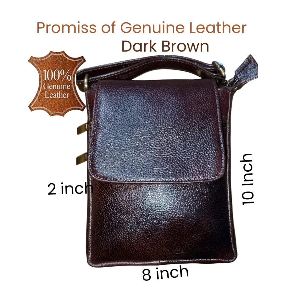 GENUINE PURE LEATHER SIDE BAG FOR MEN DARK BROWN image 1