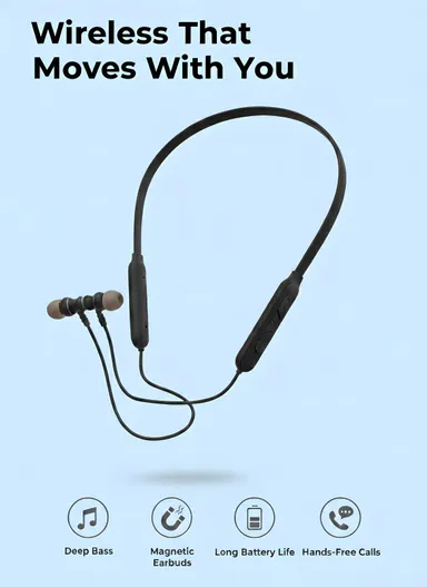 EVM Ensport EVM‑NB‑027 Bluetooth Neckband Wireless Earphones with Bluetooth 5.0, CVC Noise Cancellation, 13 Hr Playtime, 200 mAh Battery, 10 mm Drivers, HD Audio Neckband Earbuds India thumbnail 1