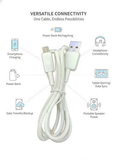 Portronics 3A Micro USB Cable Fast Charging & Data Sync 1M/1.2M Durable Nylon Braided USB‑A to Micro USB Cord Compatible Android Tablets Smartphones thumbnail 1