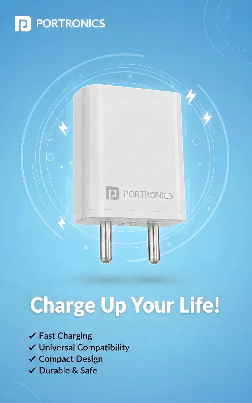 Portronics Adapto 12 / Adapto 41 / Adapto 62 12W Fast Micro USB Wall Charger Single USB Port 2.4A 1M Cable Smart Safe Charging for Smartphones Tablets India image 1