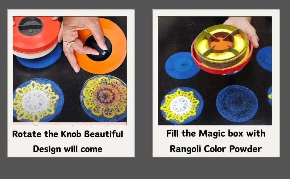 Right Traders Ultimate Magic Rangoli Making Kit – Complete DIY Set with Magic Tool| 4-Inch Printed & Plain Jali Stencils Fine Filter Easy-to-Use Rangoli Art Set for Diwali fesivals Home DécorIndoor | Outdoor Fun image 3
