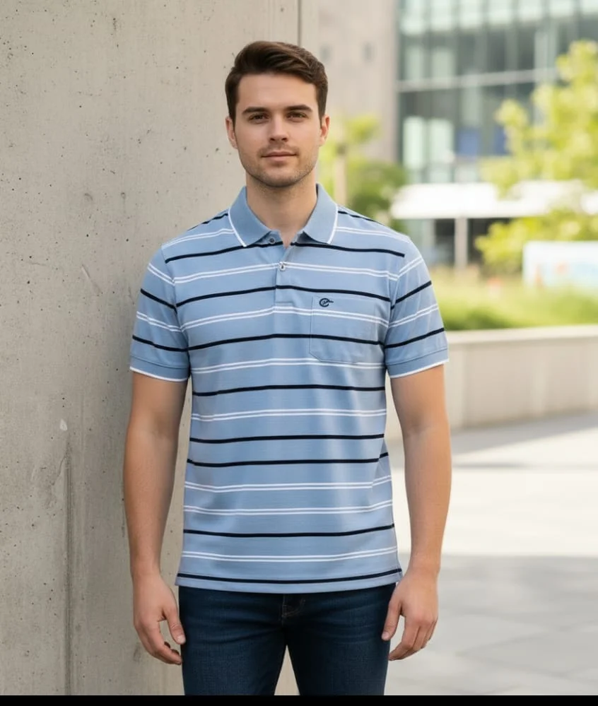 Premium Light Grey Men Cotton Blend Half Sleeve Polo T Shirt with Collar and Pocket Size 40 Casual Summer Tee image 2