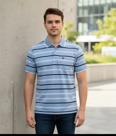 Premium Light Grey Men Cotton Blend Half Sleeve Polo T Shirt with Collar and Pocket Size 40 Casual Summer Tee thumbnail 1