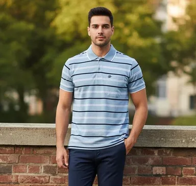 Premium Light Grey Men Cotton Blend Half Sleeve Polo T Shirt with Collar and Pocket Size 40 Casual Summer Tee thumbnail 0