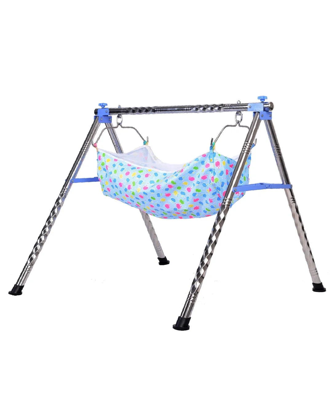 Stainless Steel Baby Cradle Swing for Newborns and Infants with Colourful Cotton Fabric, Adjustable Safety Hooks, Portable Foldable Design, Indoor Outdoor Nursery Use image 1