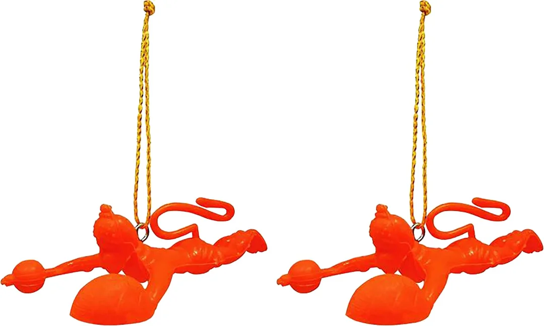 Flying Hanuman Ji Statue Orange Colour Resin Idol Decorative Hindu God Figurine Temple Pooja Murti for Home Office Festival Religious Gift image 4