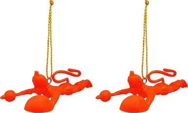 Flying Hanuman Ji Statue Orange Colour Resin Idol Decorative Hindu God Figurine Temple Pooja Murti for Home Office Festival Religious Gift  thumbnail 3