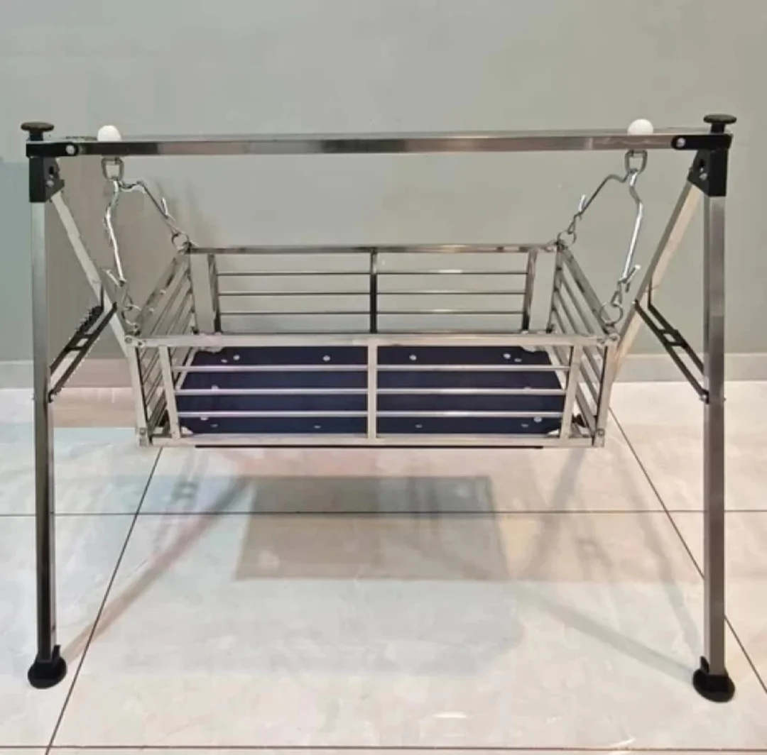 Stainless Steel Baby Cradle Swing for Newborns and Infants with Safety Chains, Foldable Frame, Indoor Home Nursery Use image 1