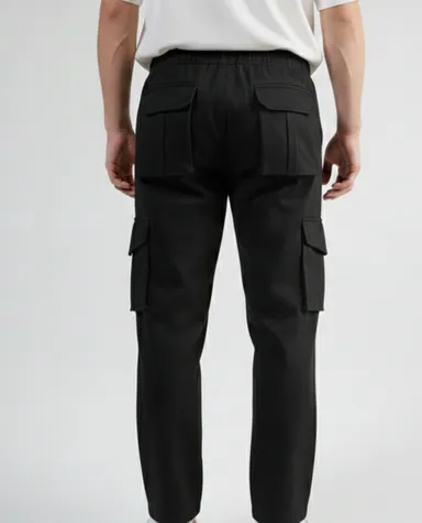 FABRIZER Mens Black Cargo Pants M Size Durable Cotton Utility Trousers Multi‑Pocket Casual Streetwear for Men Work Casual Urban Outfit India thumbnail 1
