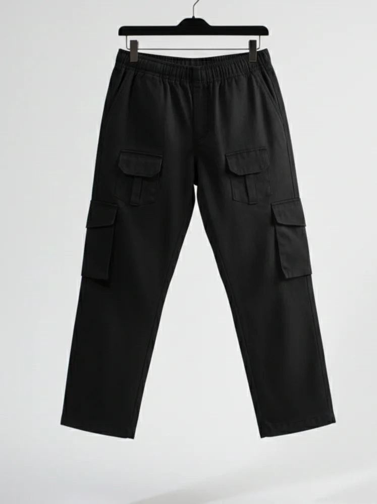 FABRIZER Mens Black Cargo Pants M Size Durable Cotton Utility Trousers Multi‑Pocket Casual Streetwear for Men Work Casual Urban Outfit India image 4